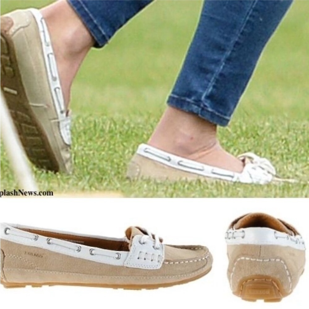 Sebago Two-Tone Beige and White Leather Driving Moccasins